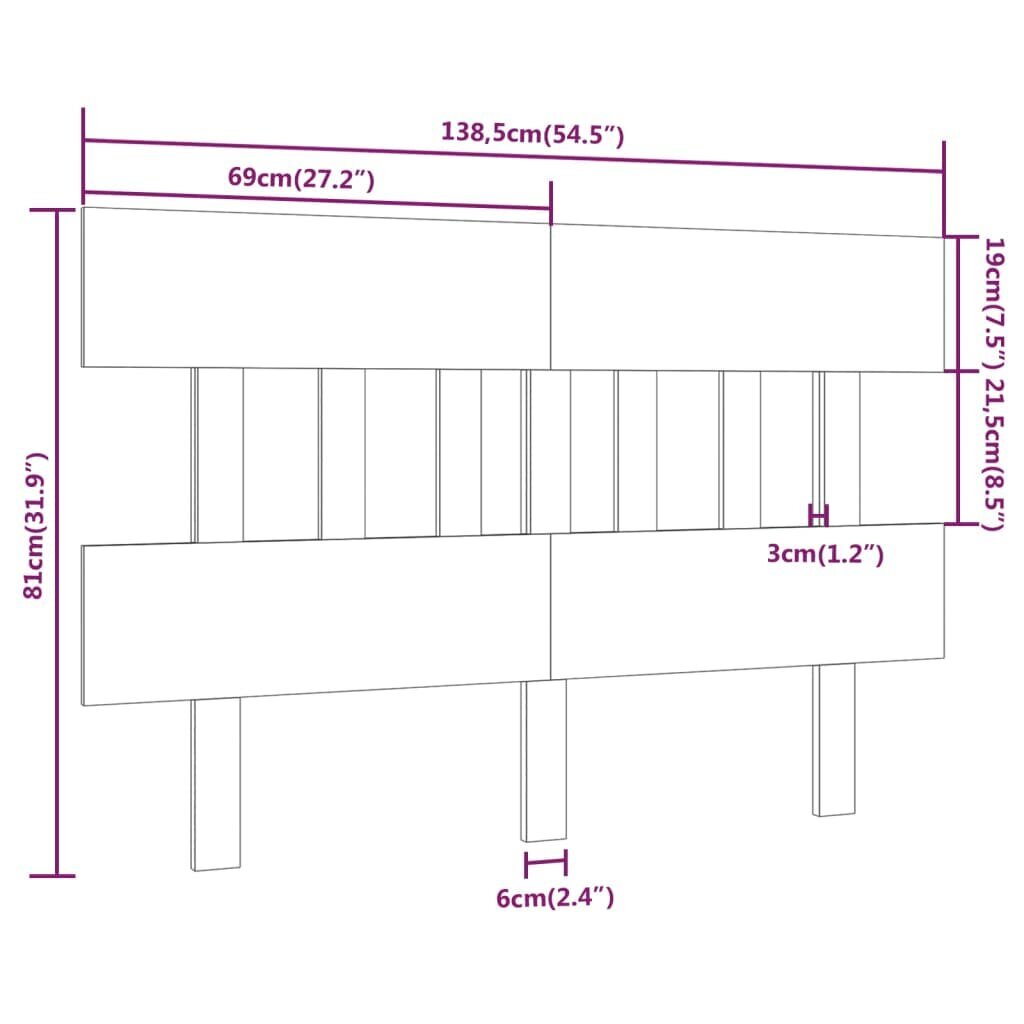 Gultas galvgalis, balts, 138,5x3x81cm, priedes masīvkoks cena un informācija | Gultas | 220.lv