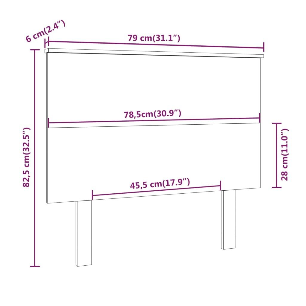 Gultas galvgalis, balts, 79x6x82,5cm, priedes masīvkoks cena un informācija | Gultas | 220.lv