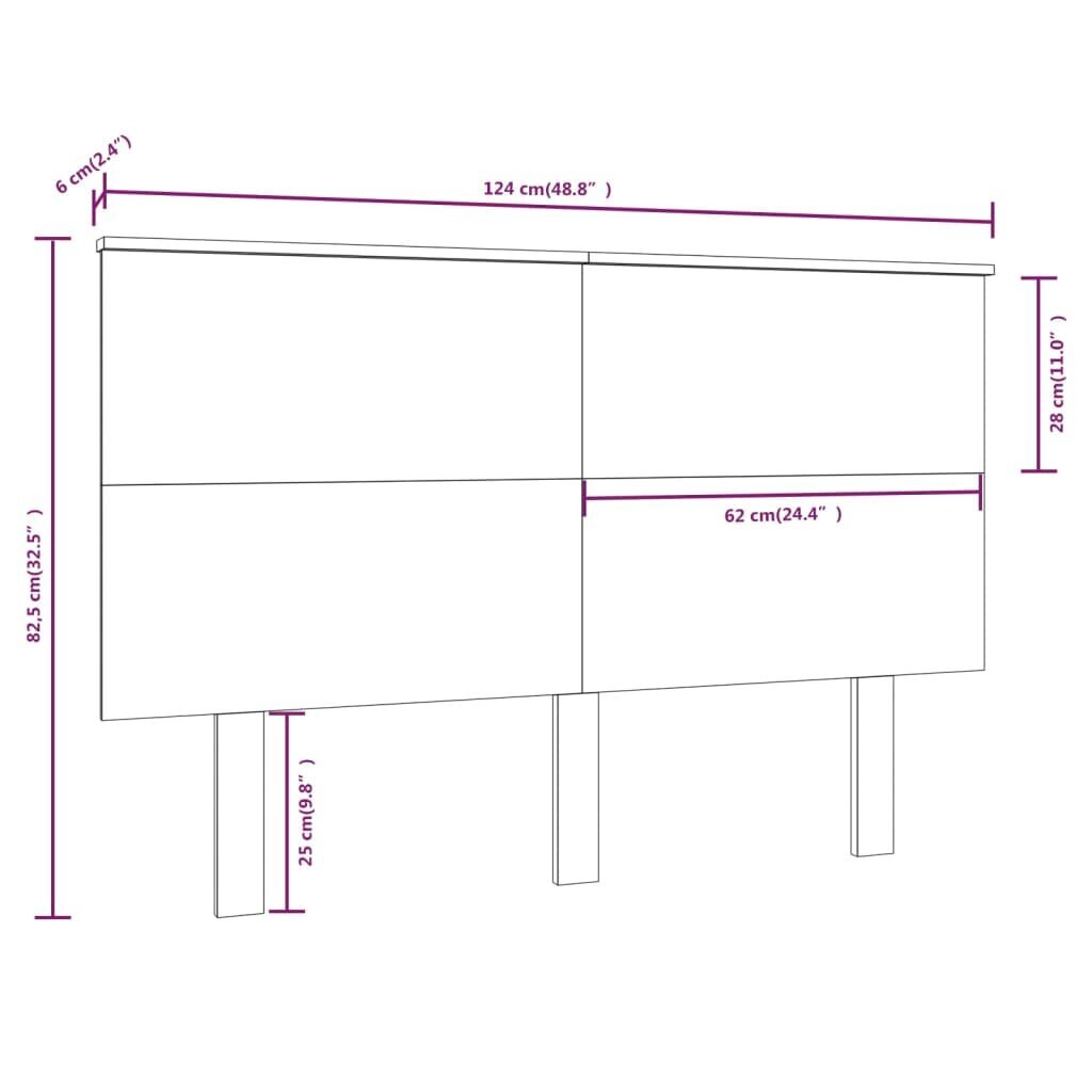 Gultas galvgalis, pelēks, 124x6x82,5cm, priedes masīvkoks cena un informācija | Gultas | 220.lv