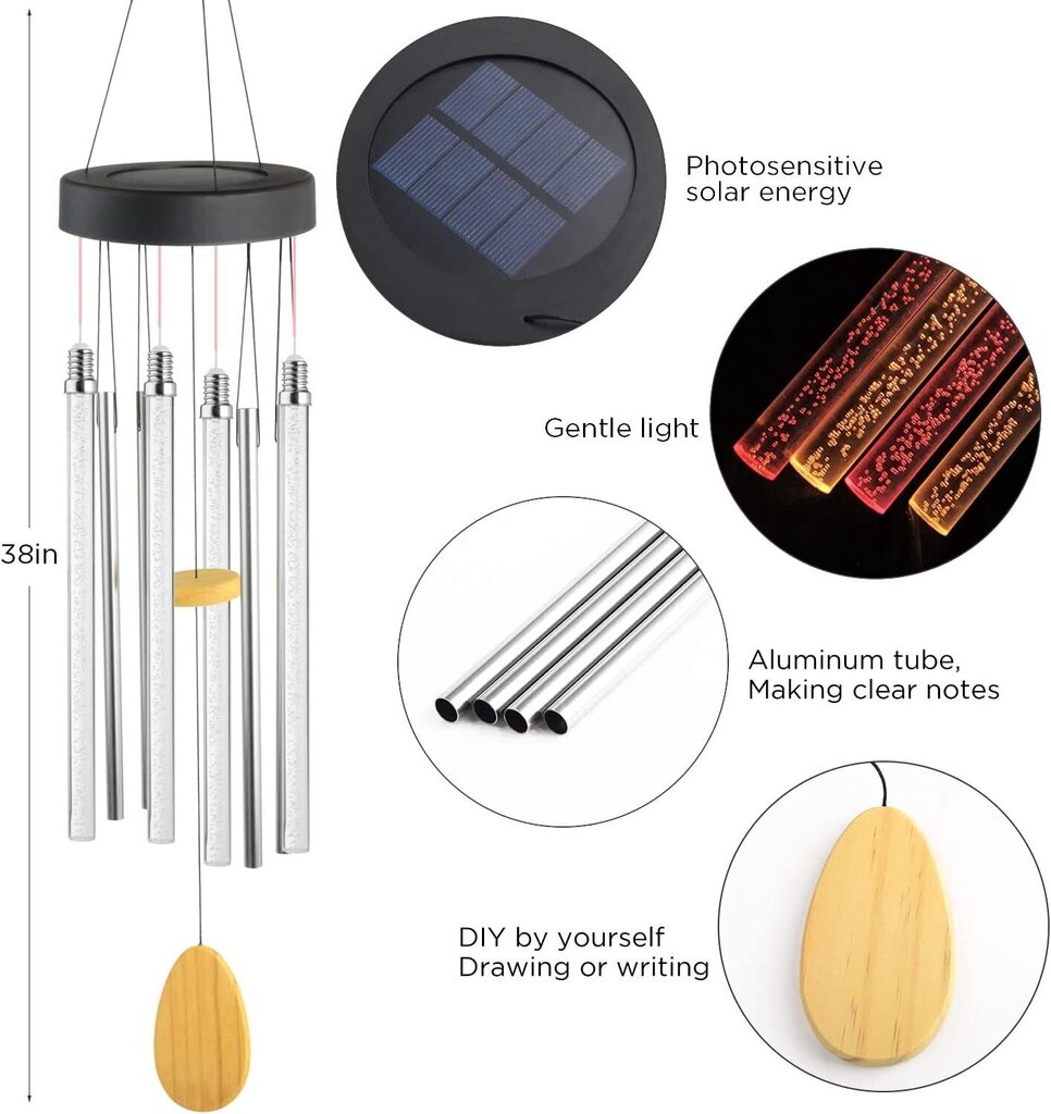 RGB gaismas dārza virtene - saules lampa ar zvaniem, āra vēja zvani, saules vēja zvani āra apgaismojumam, āra dekors cena un informācija | Āra apgaismojums | 220.lv