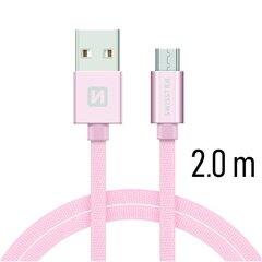 Swissten Textile Quick Charge Universāls Micro USB Datu un Uzlādes Kabelis 2.0m Rozā cena un informācija | Savienotājkabeļi | 220.lv