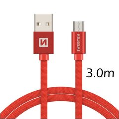 Swissten Textile Quick Charge Universāls Micro USB Datu un Uzlādes Kabelis 3.0m Sarkans cena un informācija | Savienotājkabeļi | 220.lv