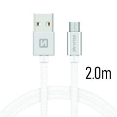 Swissten Textile Quick Charge Universāls Micro USB Datu un Uzlādes Kabelis 2.0m Sudraba cena un informācija | Savienotājkabeļi | 220.lv