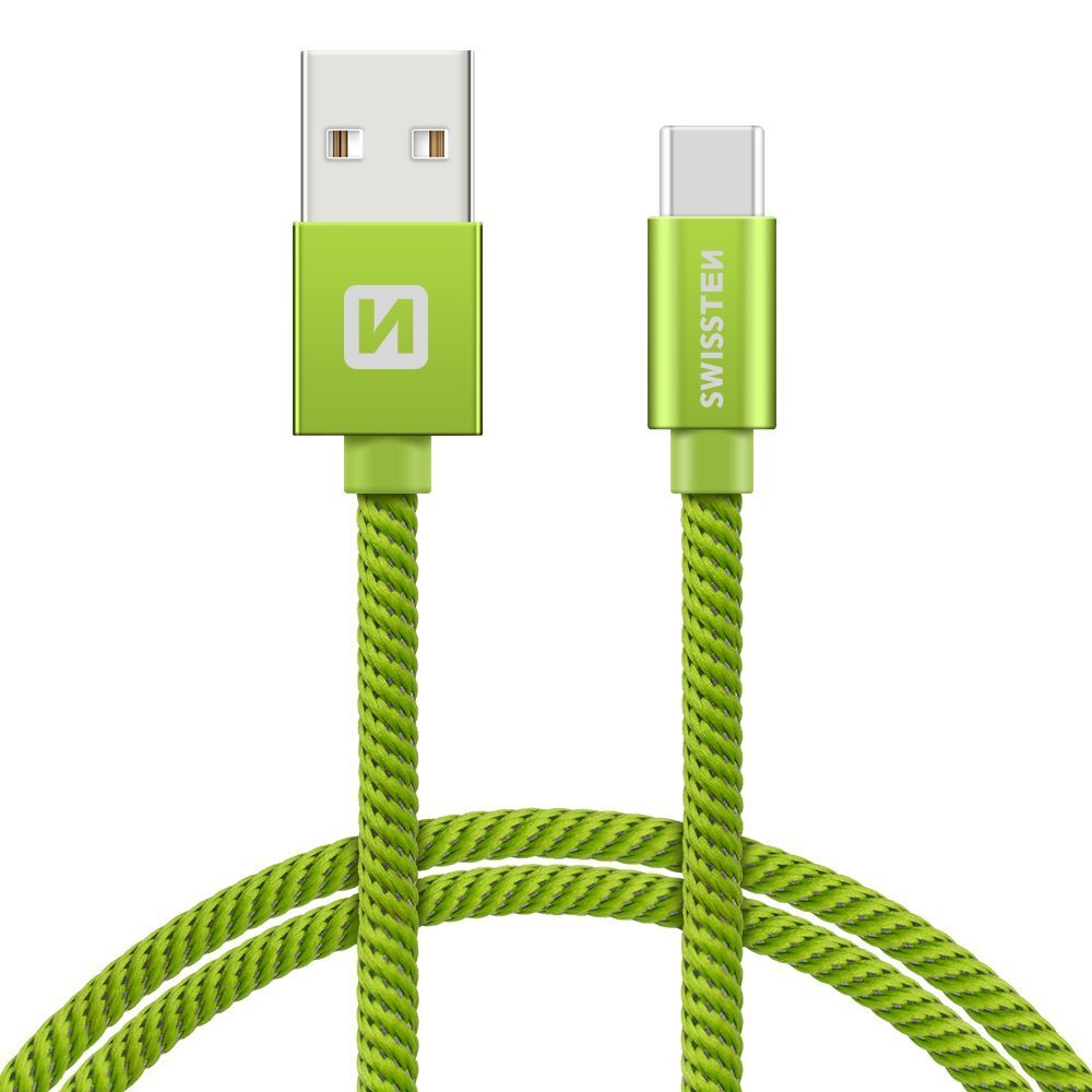 Swissten Textile Universāls Quick Charge 3.1 USB-C Datu un Uzlādes Kabelis 20 cm Zaļš цена и информация | Savienotājkabeļi | 220.lv