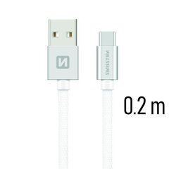 Swissten Textile Universāls Quick Charge 3.1 USB-C Datu un Uzlādes Kabelis 20 cm Sudraba cena un informācija | Savienotājkabeļi | 220.lv