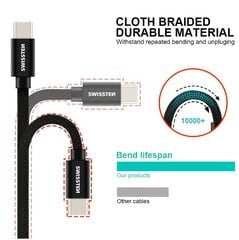 Swissten Textile Universāls Quick Charge 3.1 USB-C Datu un Uzlādes Kabelis 3m Melns цена и информация | Кабели для телефонов | 220.lv