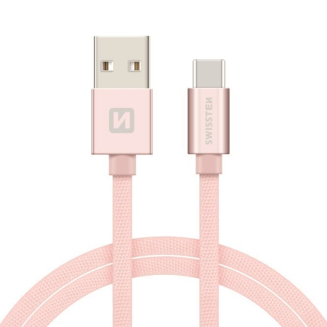 Swissten Textile Universāls Quick Charge 3.1 USB-C Datu un Uzlādes Kabelis 1.2m Rozā цена и информация | Savienotājkabeļi | 220.lv