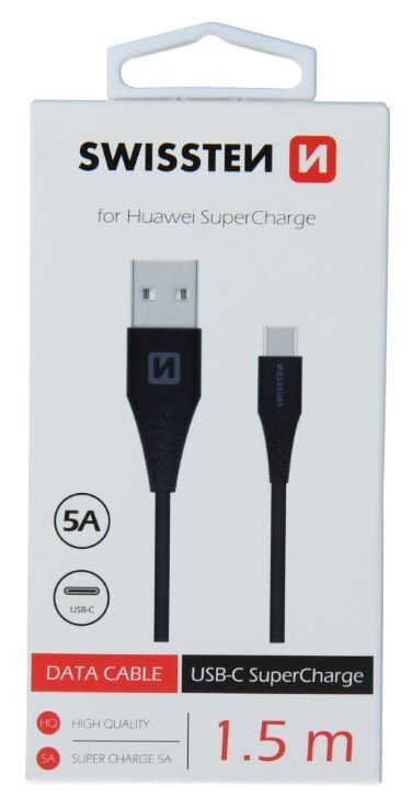 Swissten 5A Super Fast Charge USB-C Datu un Uzlādes Kabelis 1.5m Melns cena un informācija | Savienotājkabeļi | 220.lv