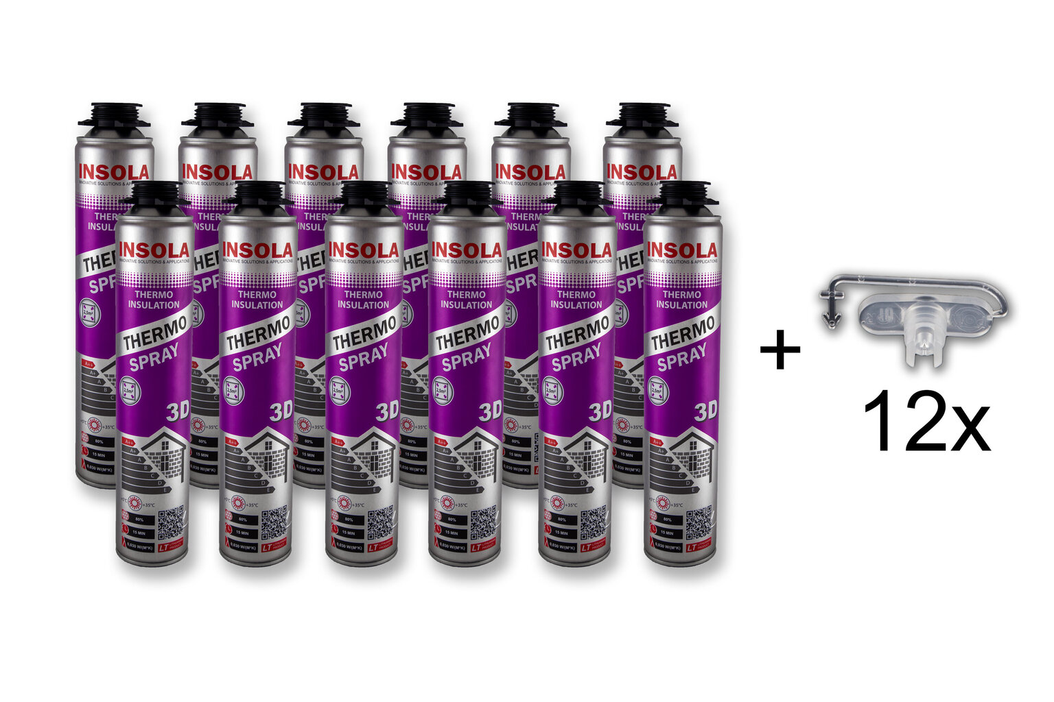 Izsmidzināma siltumizolācija INSOLA Thermo Spray 3D, 850 ml (12 gab. ) cena un informācija | Izolācijas materiāli | 220.lv