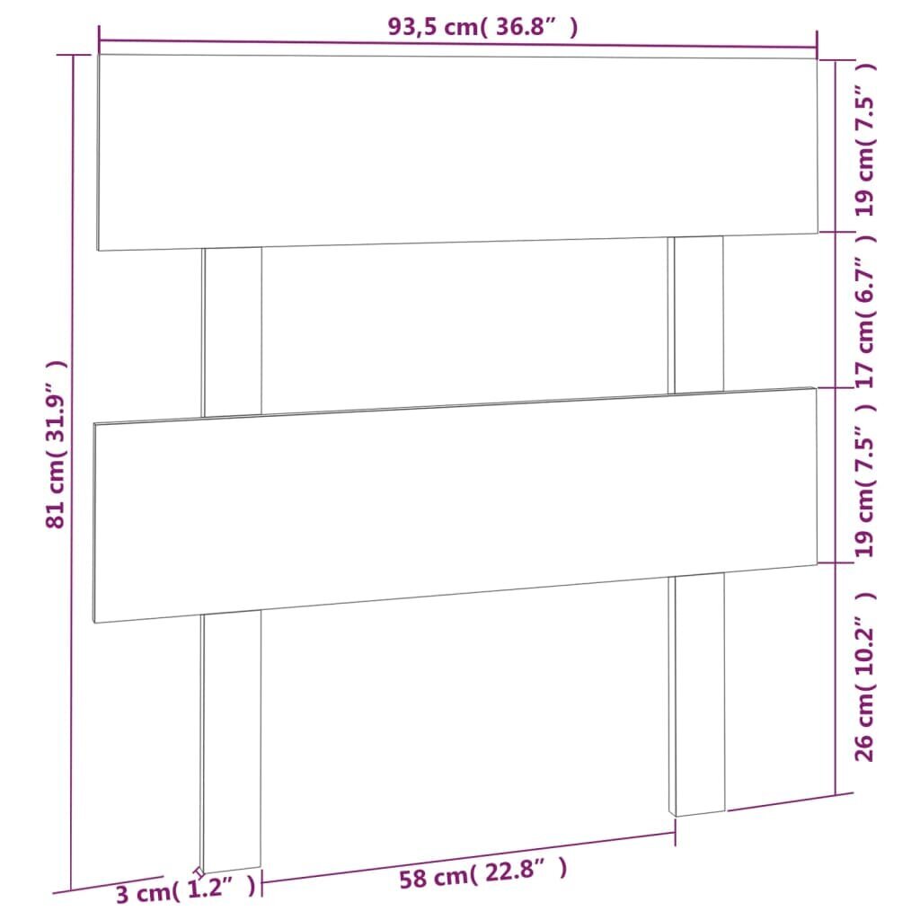 Gultas galvgalis, balts, 93,5x3x81cm, priedes masīvkoks cena un informācija | Gultas | 220.lv