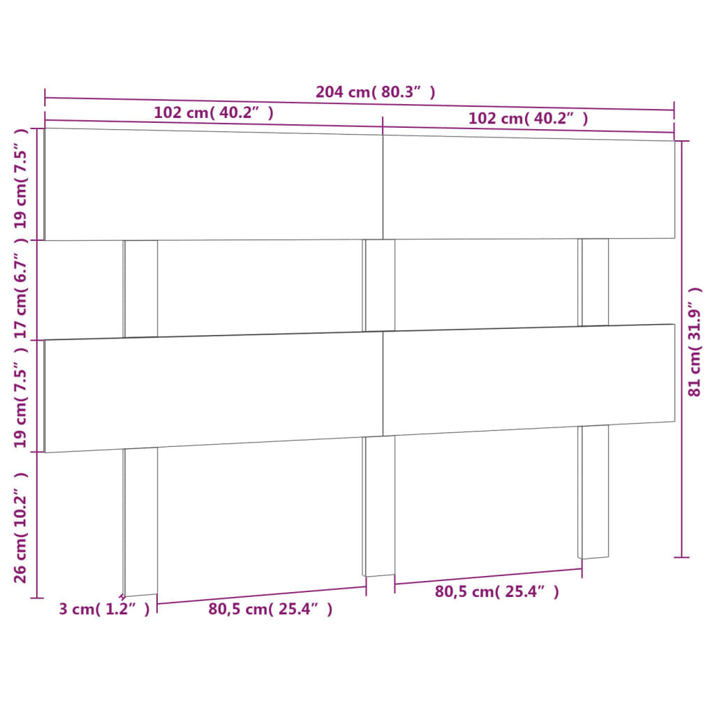 Gultas galvgalis, balts, 204x3x81cm, priedes masīvkoks cena un informācija | Gultas | 220.lv