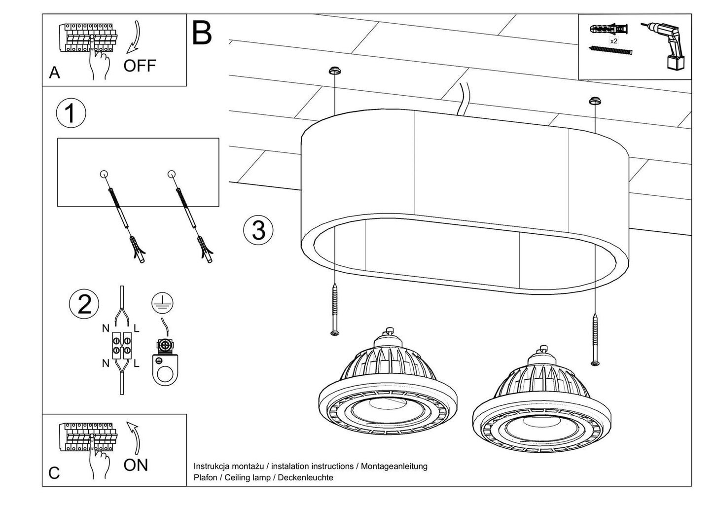 „Lampa Basic 2“ betona cena un informācija | Griestu lampas | 220.lv