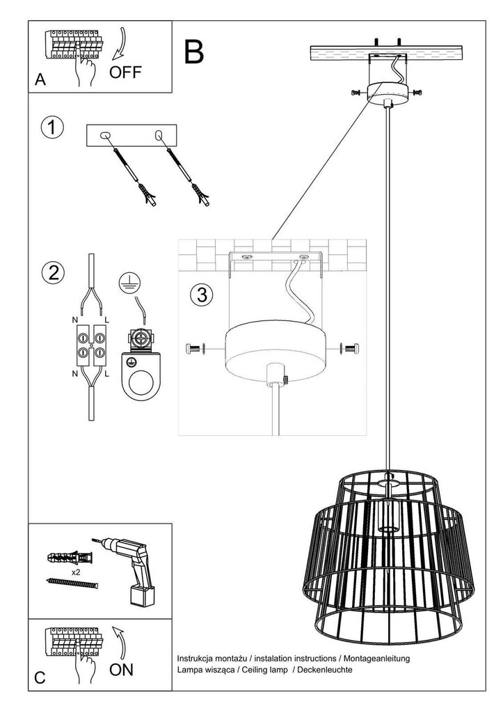 Piekaramā lampa GATE melna цена и информация | Lustras | 220.lv