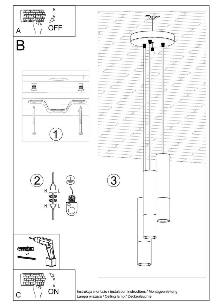 Piekaramā lampa loopez 3p melns/zelts cena un informācija | Piekaramās lampas | 220.lv