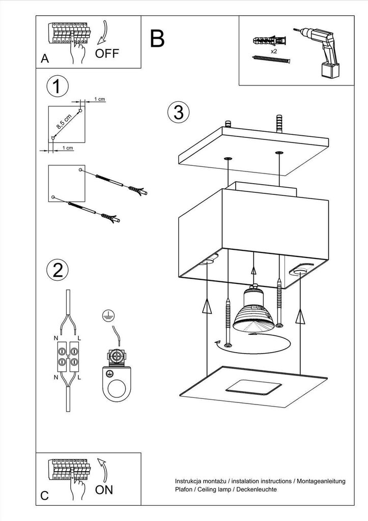 Lampa mono 1 melns cena un informācija | Griestu lampas | 220.lv