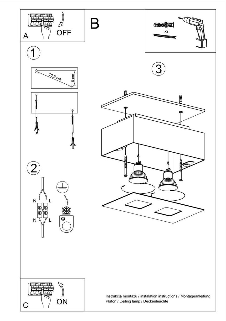 Lampa mono 2 balta cena un informācija | Griestu lampas | 220.lv