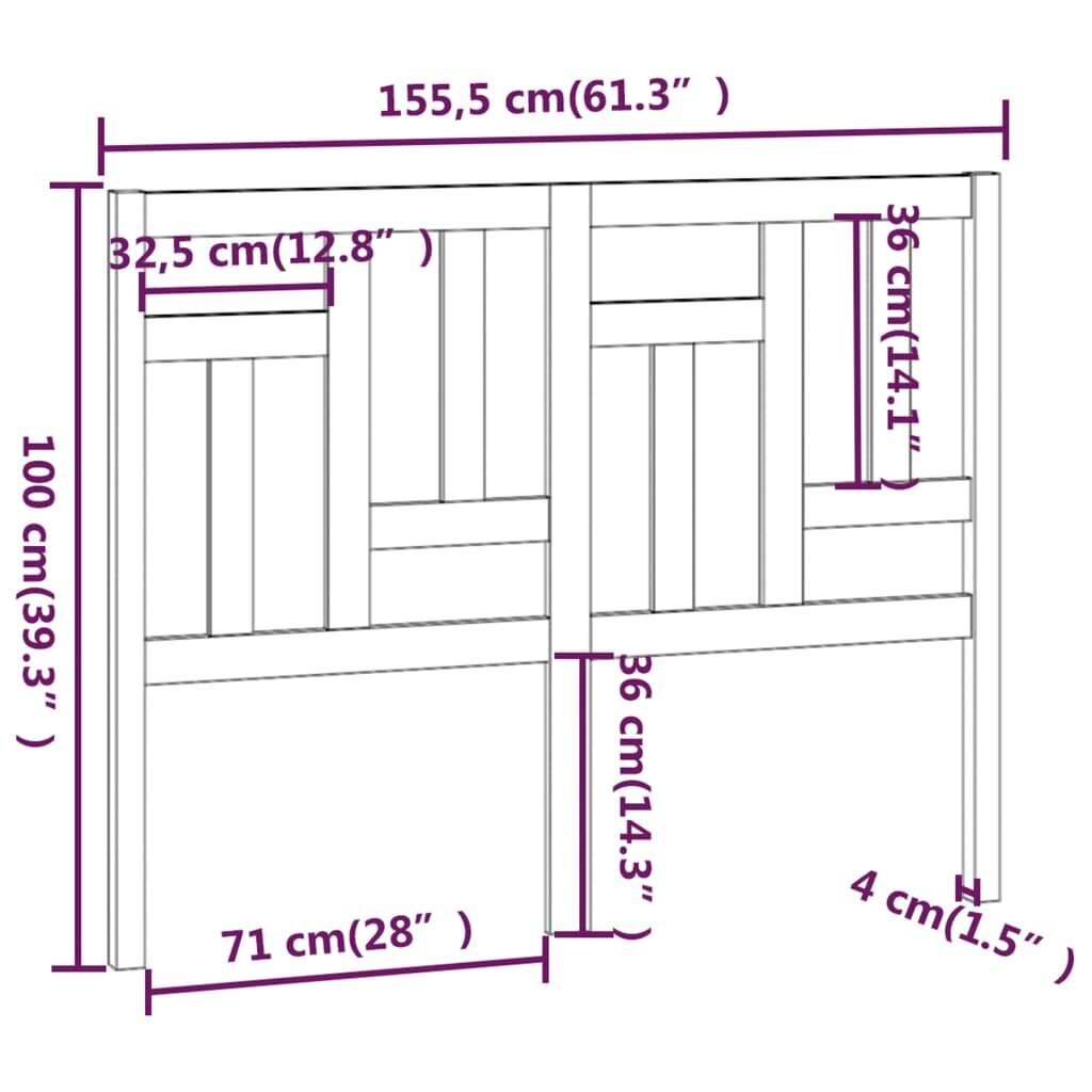 Gultas galvgalis, pelēks, 155,5x4x100cm, priedes masīvkoks cena un informācija | Gultas | 220.lv