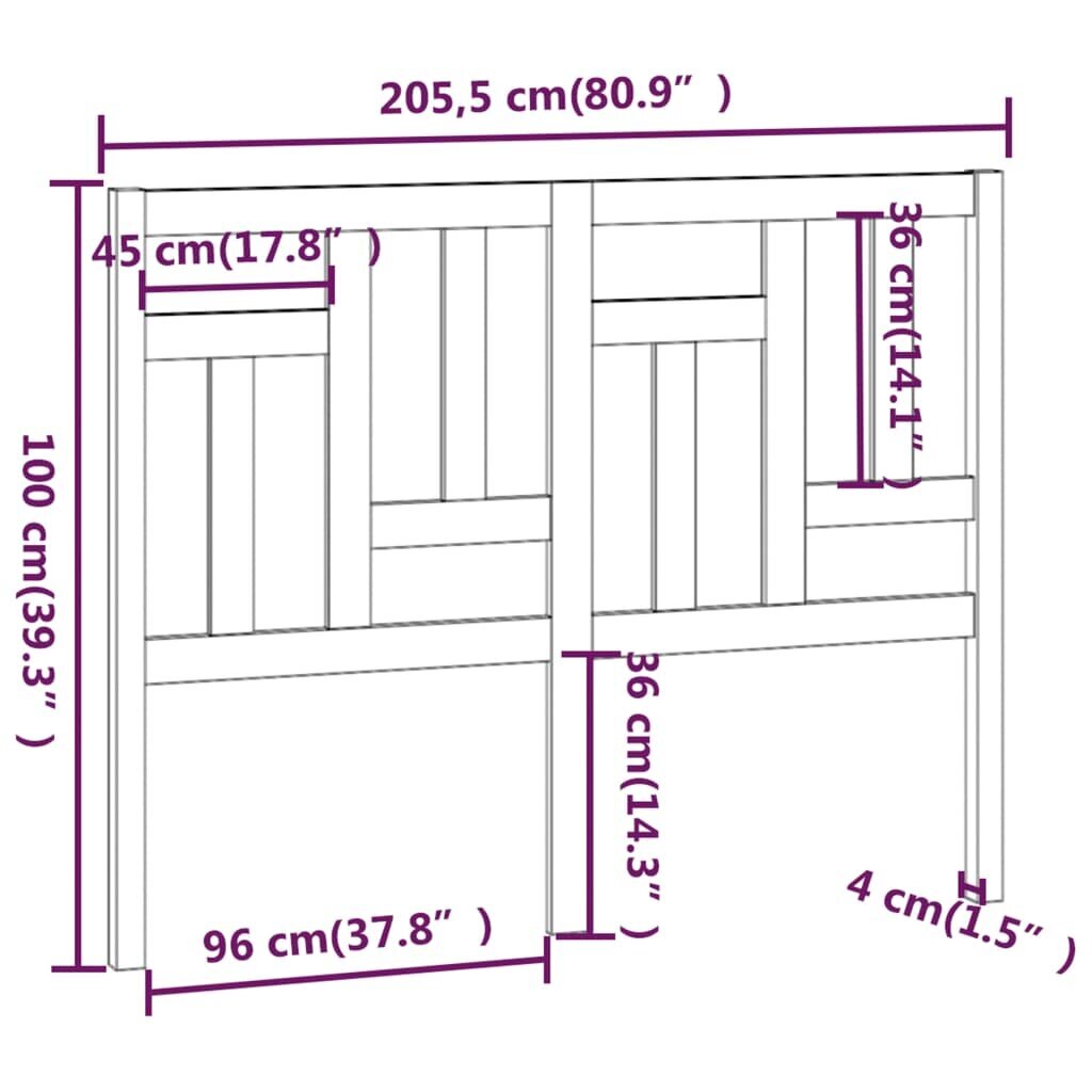 Gultas galvgalis, balts, 205,5x4x100cm, priedes masīvkoks cena un informācija | Gultas | 220.lv