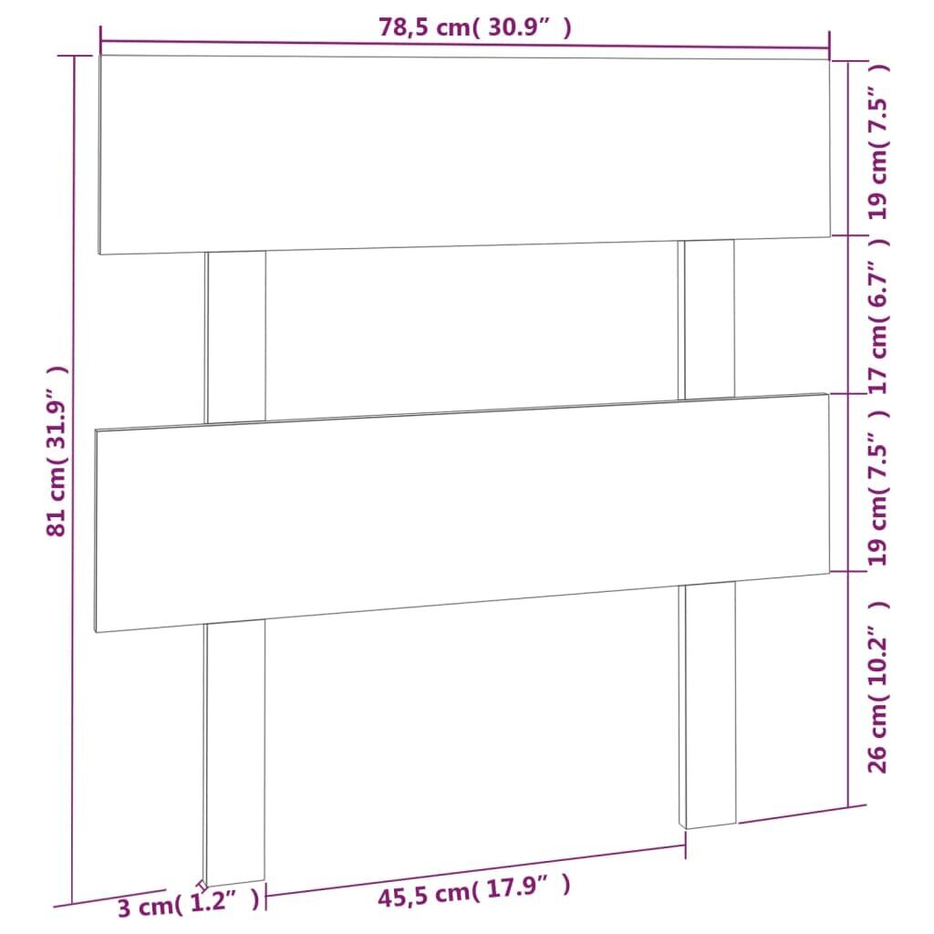 Gultas galvgalis, pelēks, 78,5x3x81cm, priedes masīvkoks cena un informācija | Gultas | 220.lv