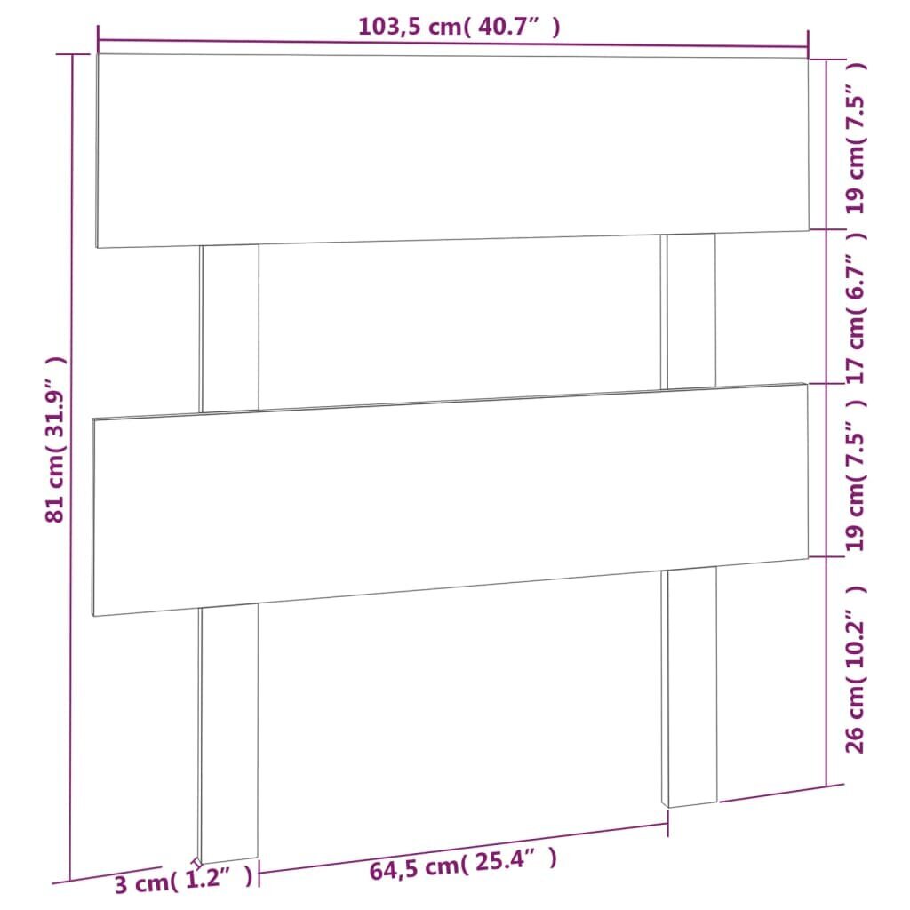 Gultas galvgalis, balts, 103,5x3x81cm, priedes masīvkoks cena un informācija | Gultas | 220.lv