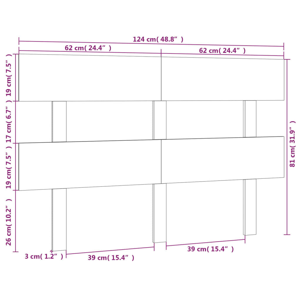 Gultas galvgalis, balts, 124x3x81cm, priedes masīvkoks cena un informācija | Gultas | 220.lv