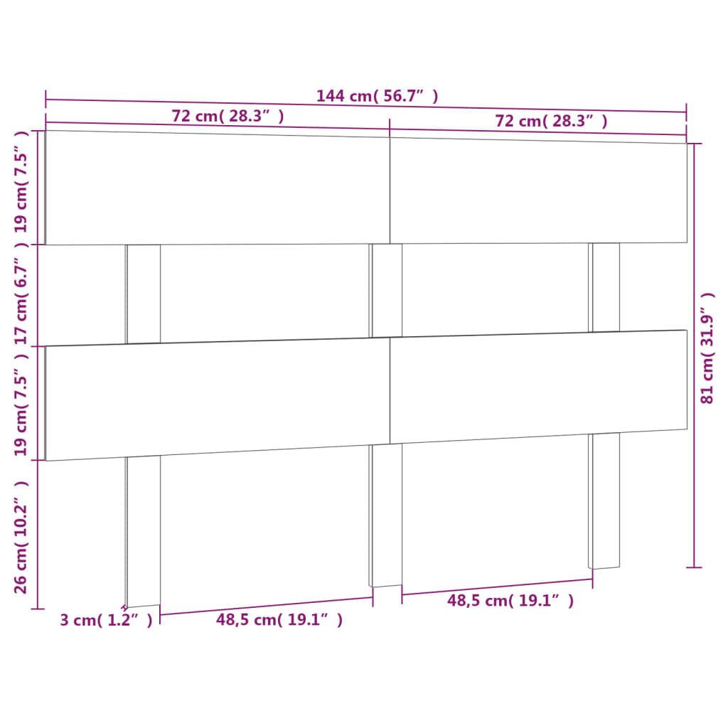 Gultas galvgalis, balts, 144x3x81cm, priedes masīvkoks cena un informācija | Gultas | 220.lv