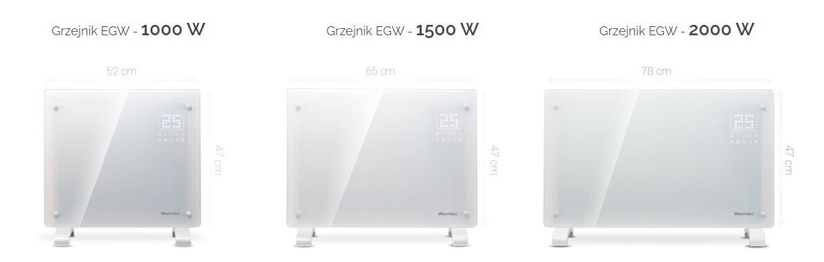 Dekoratīvais sildītājs 52x47x7,5 cm konvektors WARMTEC EGW 1000 W ar Wi-Fi vadības funkciju, melns cena un informācija | Sildītāji | 220.lv