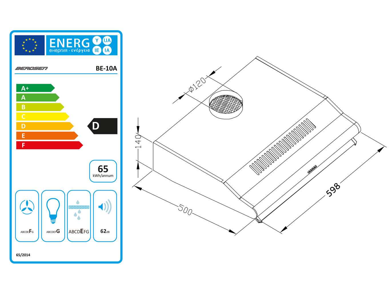 Virtuves nosūcējs, zem skapja - 60 cm., Berdsen INOX absorbētājs cena un informācija | Tvaika nosūcēji | 220.lv