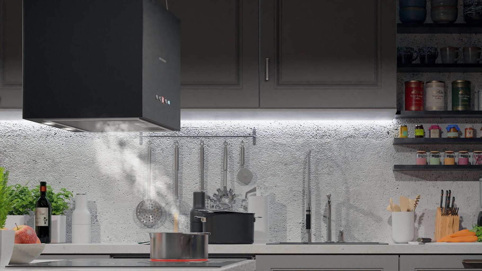 Virtuves nosūcējs, pakarināms - 40 cm., Berdsen black coal + 2 filtri cena un informācija | Tvaika nosūcēji | 220.lv