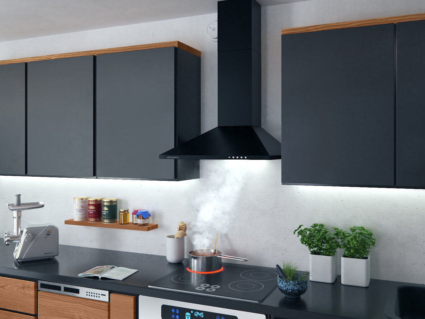 Virtuves nosūcējs - 60 cm., Berdsen super black, melns цена и информация | Tvaika nosūcēji | 220.lv