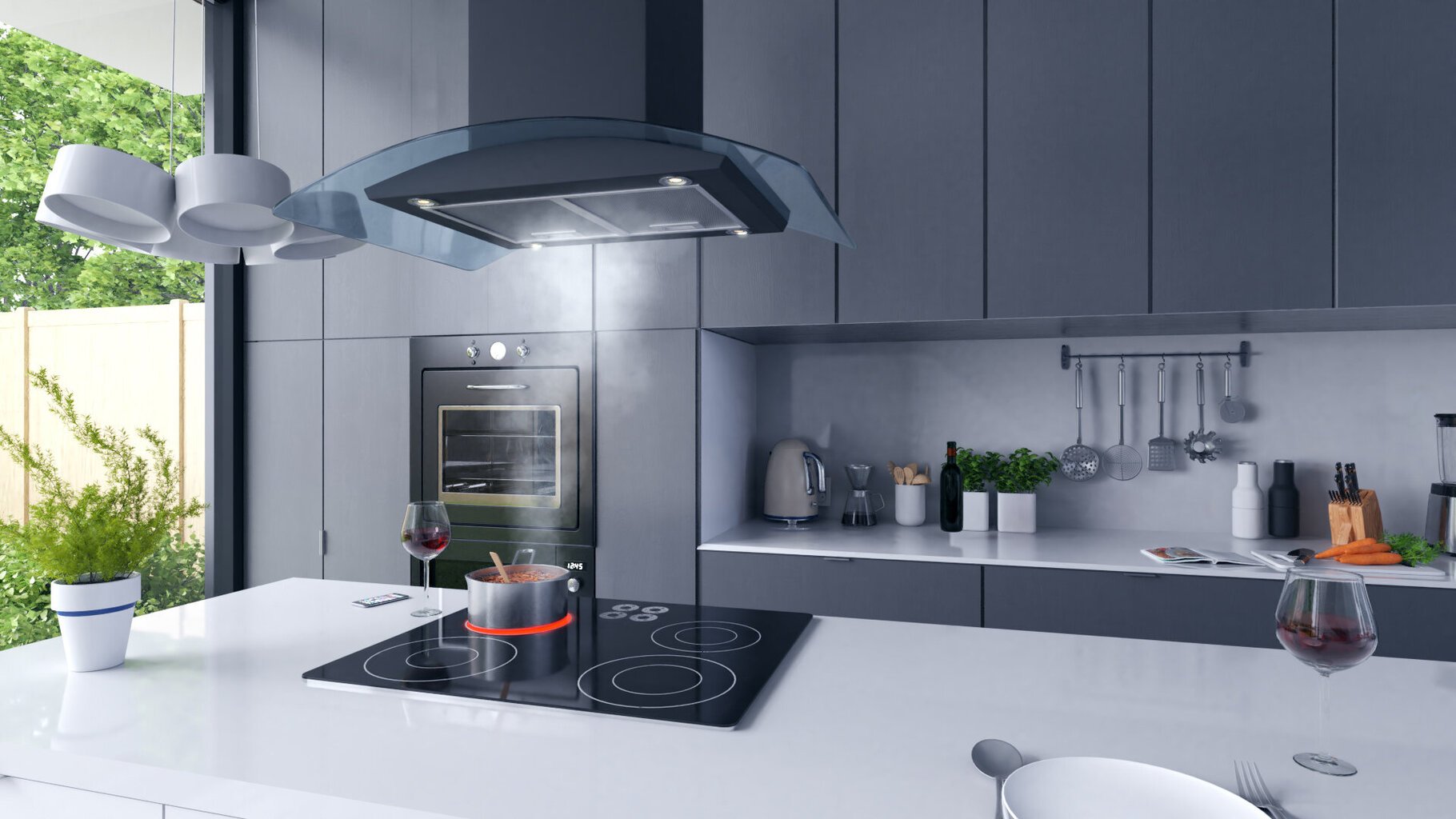 Virtuves nosūcējs - 90 cm., Berdsen modern black cena un informācija | Tvaika nosūcēji | 220.lv