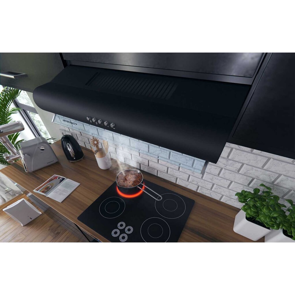 Virtuves nosūcējs, 60 cm Berdsen Retro zem skapja, melns cena un informācija | Tvaika nosūcēji | 220.lv