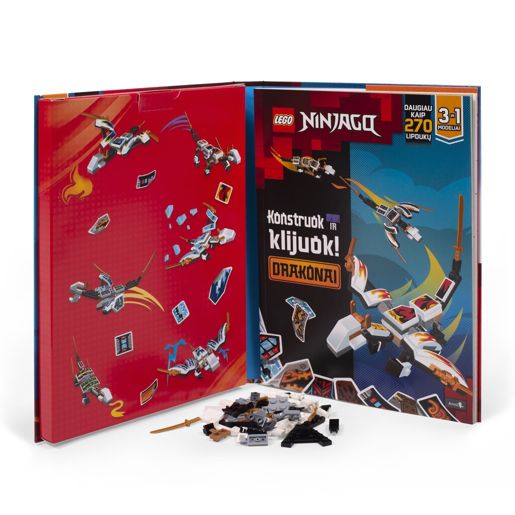 LEGO NINJAGO aktivitāšu grāmata "Būvējiet un līmējiet: NINJAGO Dragons", LT cena un informācija | Grāmatas pusaudžiem un jauniešiem | 220.lv