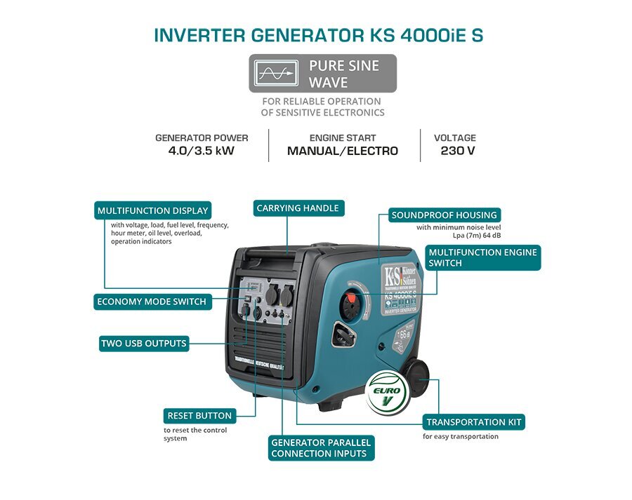 Invertora ģenerators Könner &Söhnen KS 4000iE S cena un informācija | Elektrības ģeneratori | 220.lv