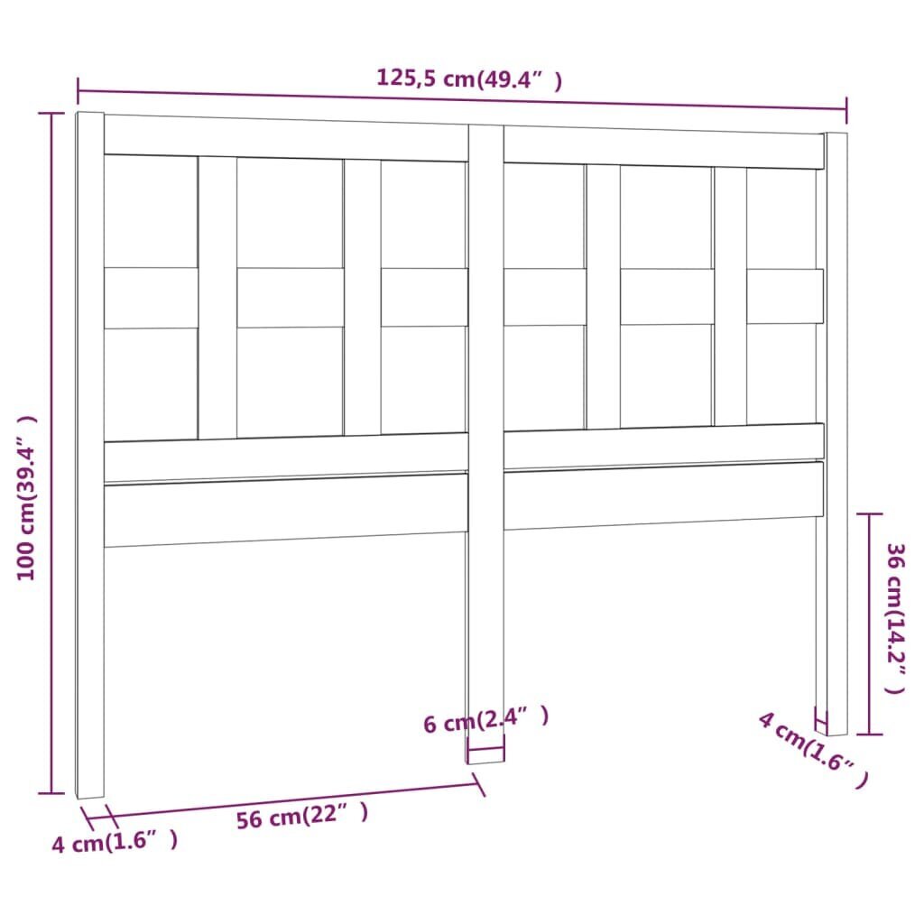 Gultas galvgalis, melns, 125,5x4x100cm, priedes masīvkoks cena un informācija | Gultas | 220.lv