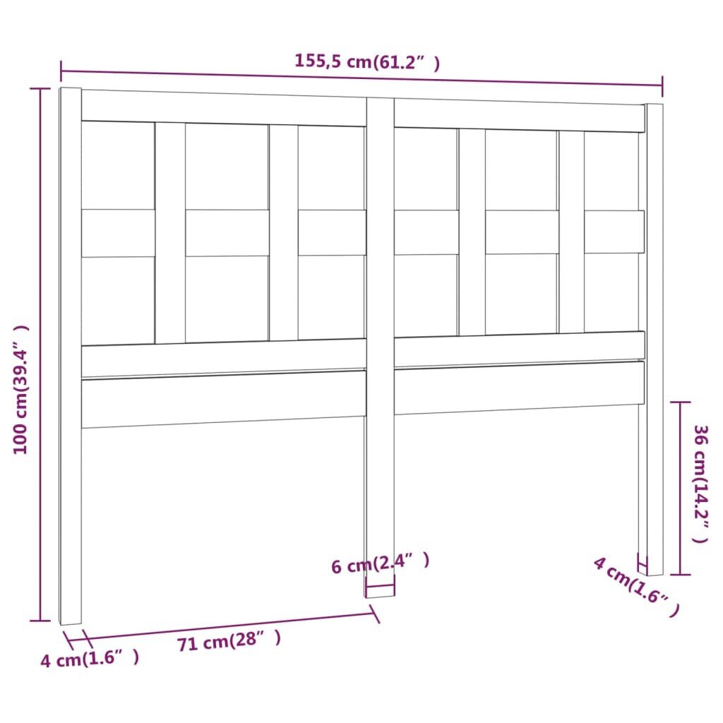 Gultas galvgalis, 155,5x4x100cm, priedes masīvkoks cena un informācija | Gultas | 220.lv