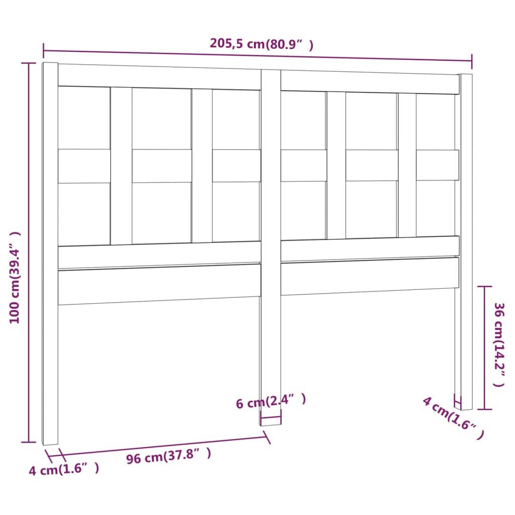 Gultas galvgalis, pelēks, 205,5x4x100cm, priedes masīvkoks cena un informācija | Gultas | 220.lv