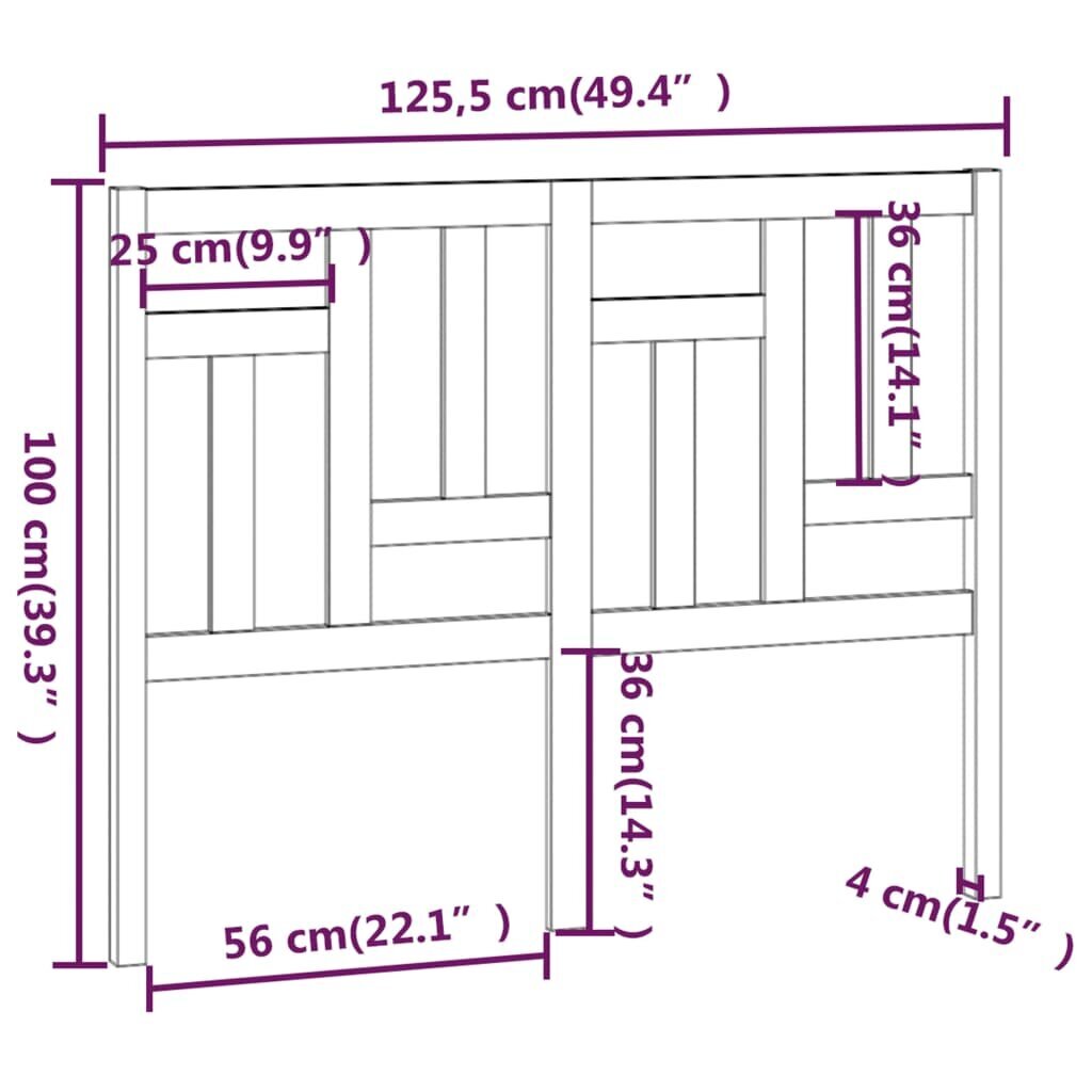 Gultas galvgalis, balts, 125,5x4x100cm, priedes masīvkoks cena un informācija | Gultas | 220.lv