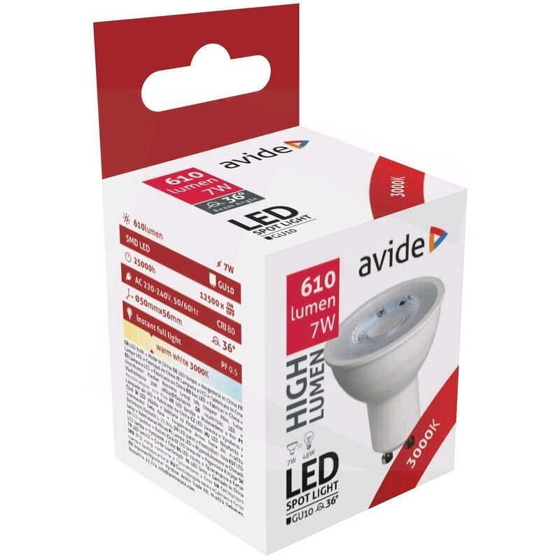 LED spuldze 7W GU10 36° 3K AVIDE cena un informācija | Spuldzes | 220.lv