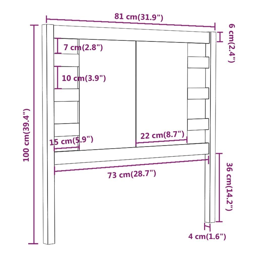 Galvgalis, pelēks, 81x4x100cm, priedes masīvkoks cena un informācija | Gultas | 220.lv