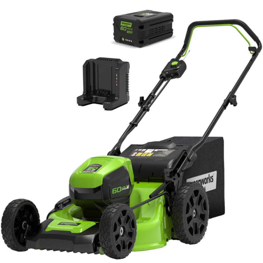 60V pļāvējs 46cm GREENWORKS GD60LM46HPK4 - Lādētājs + akumulatoru komplekts 4Ah - 2502807UB цена и информация | Zāles pļāvēji | 220.lv