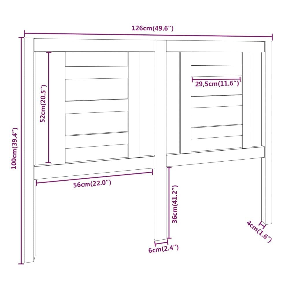 Gultas galvgalis, melns, 126x4x100cm, priedes masīvkoks cena un informācija | Gultas | 220.lv