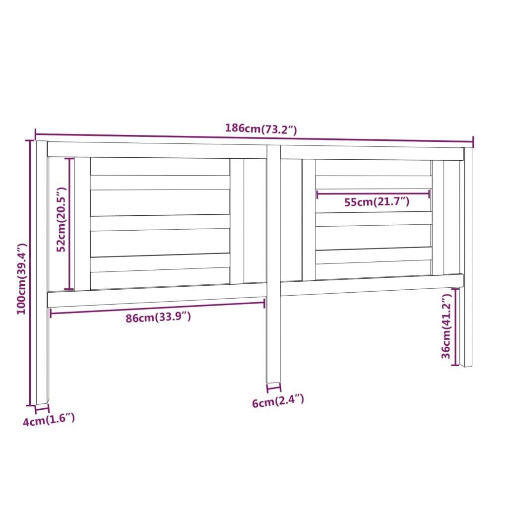 Gultas galvgalis, melns, 186x4x100cm, priedes masīvkoks cena un informācija | Gultas | 220.lv