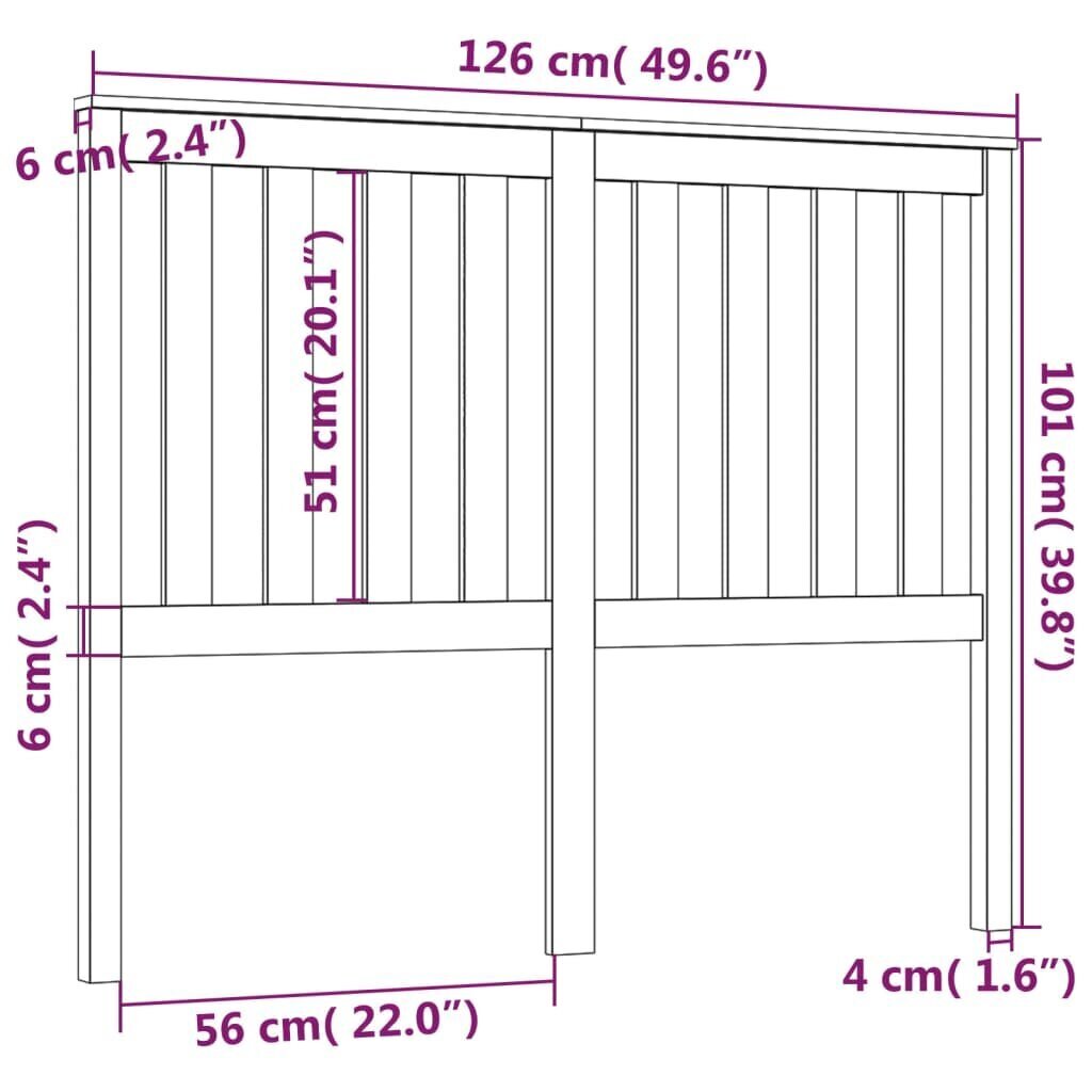 Gultas galvgalis, medus brūns, 126x6x101cm, priedes masīvkoks cena un informācija | Gultas | 220.lv