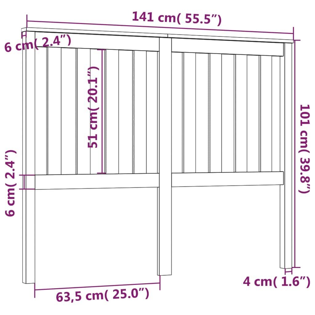 Gultas galvgalis, medus brūns, 141x6x101cm, priedes masīvkoks cena un informācija | Gultas | 220.lv