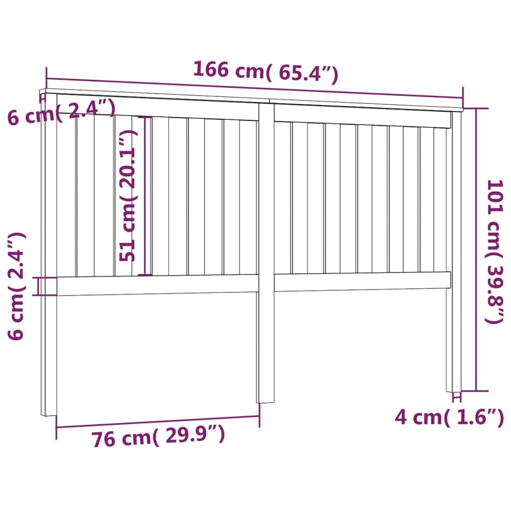 Gultas galvgalis, melns, 166x6x101cm, priedes masīvkoks cena un informācija | Gultas | 220.lv