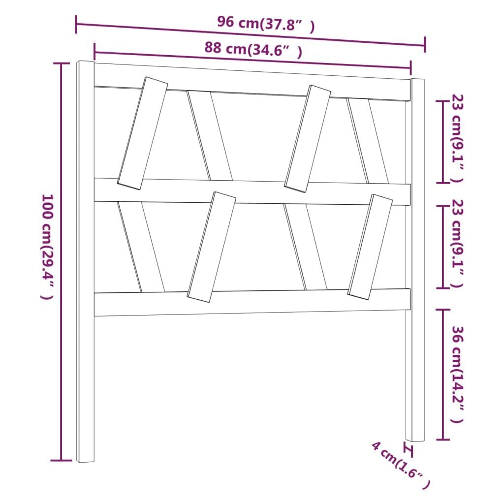 Gultas galvgalis, pelēks, 96x4x100cm, priedes masīvkoks cena un informācija | Gultas | 220.lv