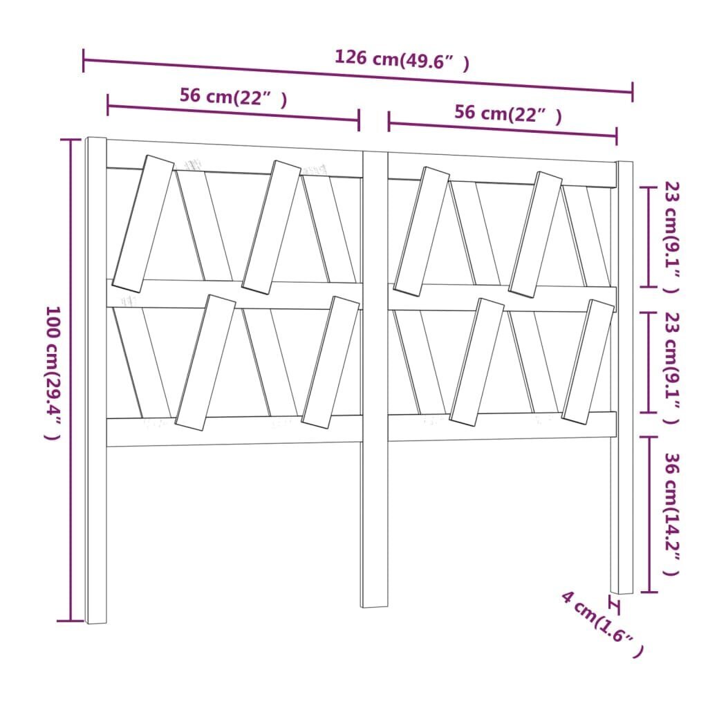 Gultas galvgalis, balts, 126x4x100cm, priedes masīvkoks cena un informācija | Gultas | 220.lv