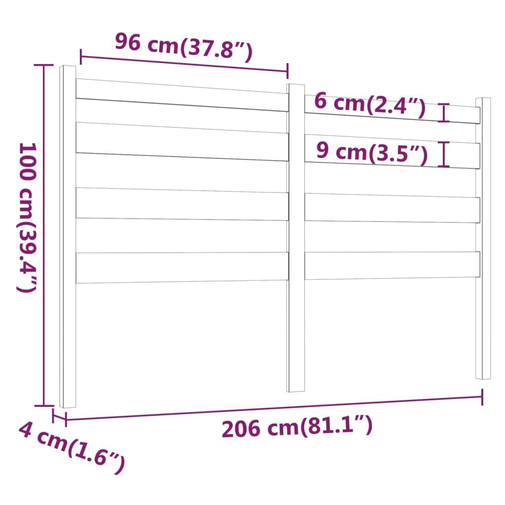 Gultas galvgalis, 206x4x100cm, priedes masīvkoks cena un informācija | Gultas | 220.lv