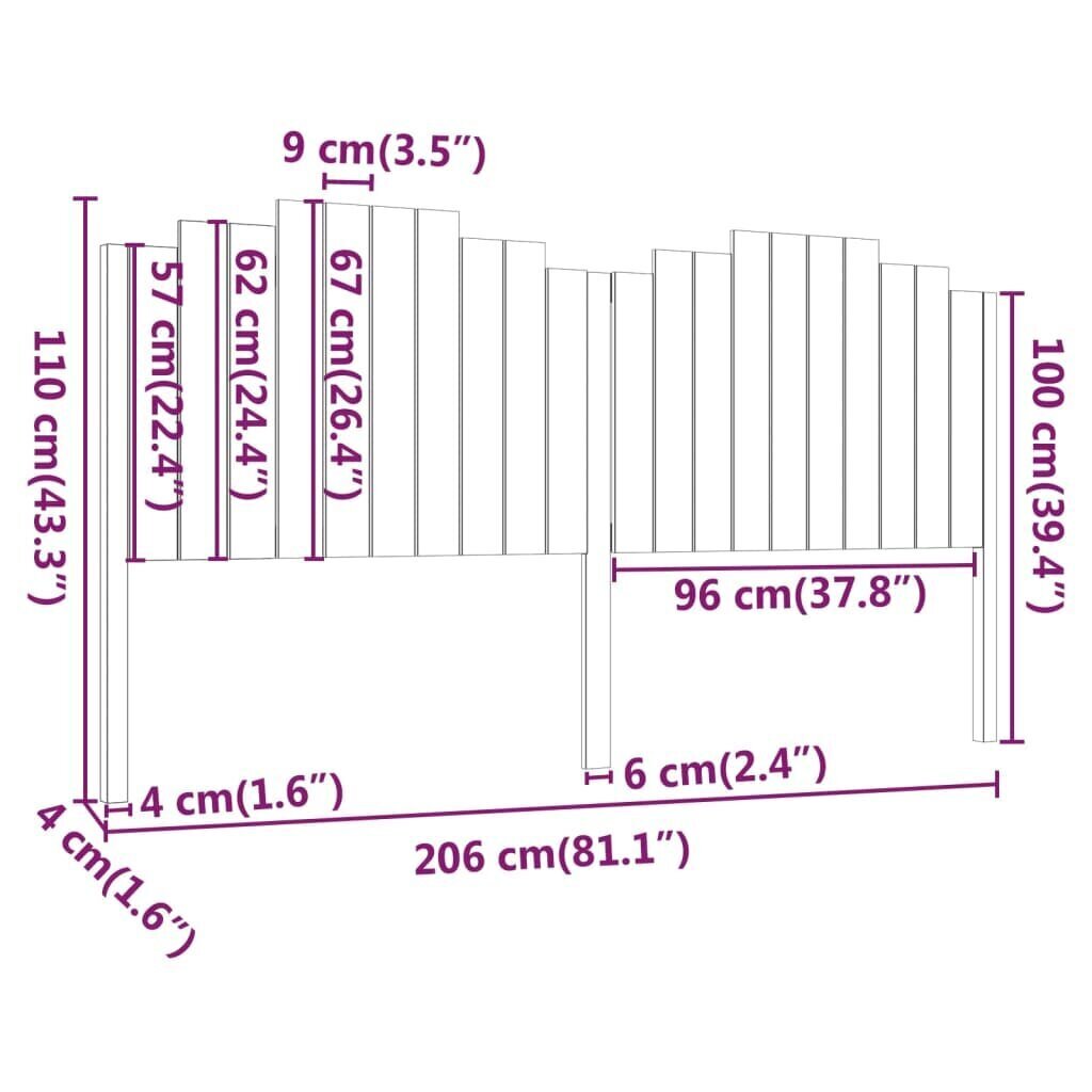 Gultas galvgalis, medus brūns, 206x4x110cm, priedes masīvkoks cena un informācija | Gultas | 220.lv